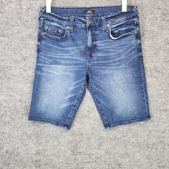 True Religion Shorts Mens Size 34 Blue Denim Ricky Relaxed Straight Casual - Picture 1 of 13